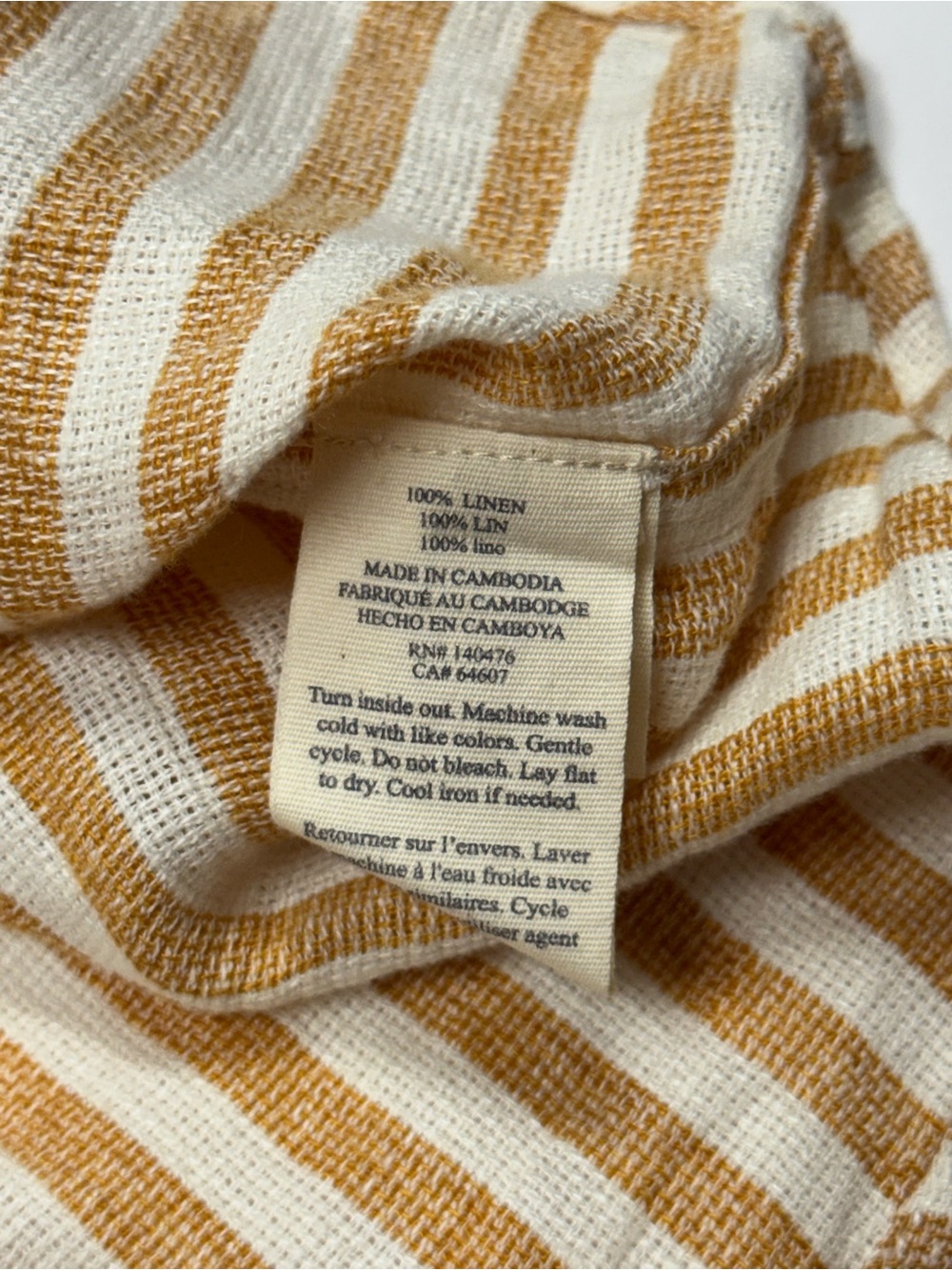 Faherty Palma 100% Linen Shirt Men’s Large Short Sleeve Yellow Striped Casual - Picture 4 of 7